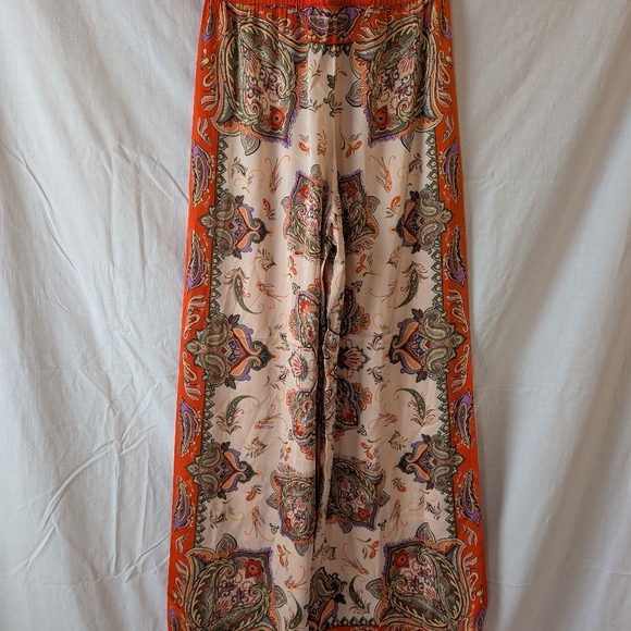 RACHEL ZOE White Orange Satin Wide Leg Pants Small New - Picture 8 of 12